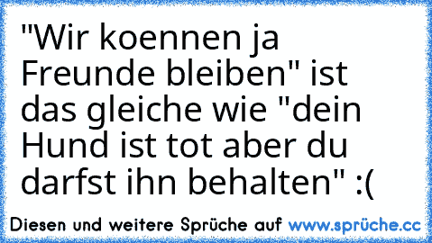 "Wir koennen ja Freunde bleiben" ist das gleiche wie "dein Hund ist tot aber du darfst ihn behalten" :(♥