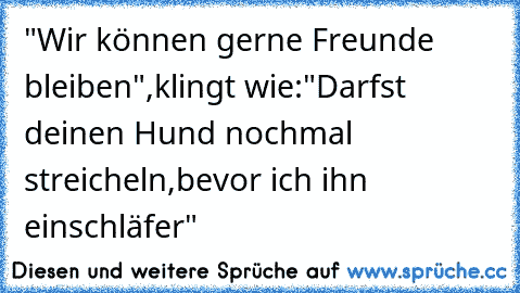 "Wir können gerne Freunde bleiben",klingt wie:"Darfst deinen Hund nochmal streicheln,bevor ich ihn einschläfer"