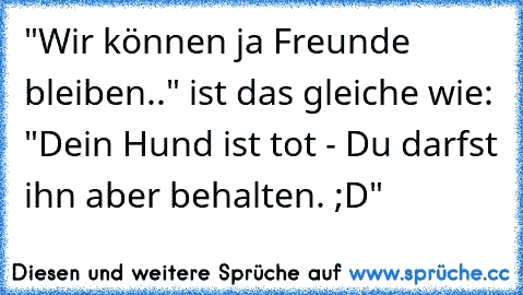 "Wir können ja Freunde bleiben.." ist das gleiche wie: "Dein Hund ist tot - Du darfst ihn aber behalten. ;D"