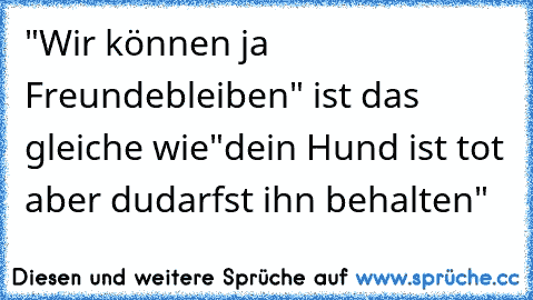 "Wir können ja Freunde
bleiben" ist das gleiche wie
"dein Hund ist tot aber du
darfst ihn behalten"