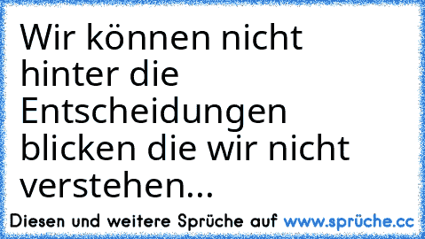 Wir können nicht hinter die Entscheidungen blicken die wir nicht verstehen...