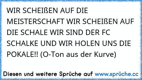 WIR SCHEIßEN AUF DIE MEISTERSCHAFT WIR SCHEIßEN AUF DIE SCHALE WIR SIND DER FC SCHALKE UND WIR HOLEN UNS DIE POKALE!! (O-Ton aus der Kurve)