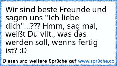 Wir sind beste Freunde und sagen uns "Ich liebe dich"...??? Hmm, sag mal, weißt Du vllt., was das werden soll, wenns fertig ist? :D