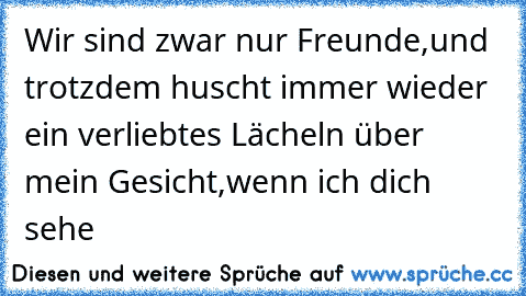 Wir sind zwar nur Freunde,und trotzdem huscht immer wieder ein verliebtes Lächeln über mein Gesicht,wenn ich dich sehe ♥