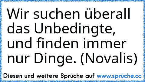 Wir suchen überall das Unbedingte, und finden immer nur Dinge. (Novalis)