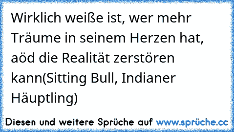 Wirklich weiße ist, wer mehr Träume in seinem Herzen hat, aöd die Realität zerstören kann
(Sitting Bull, Indianer Häuptling)