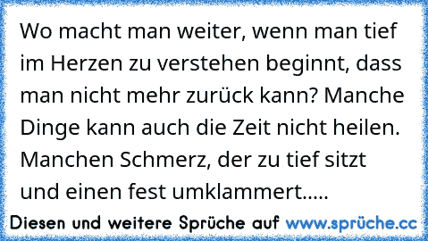 Wo macht man weiter, wenn man tief im Herzen zu verstehen beginnt, dass man nicht mehr zurück kann? Manche Dinge kann auch die Zeit nicht heilen. Manchen Schmerz, der zu tief sitzt und einen fest umklammert.....