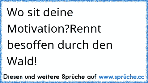 Wo sit deine Motivation?
Rennt besoffen durch den Wald!