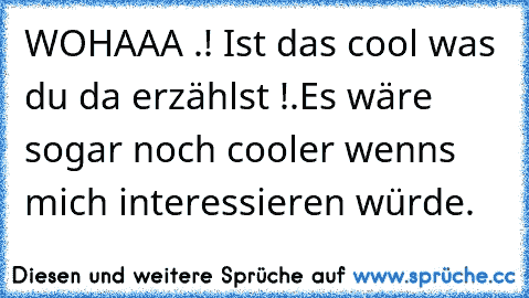 WOHAAA .! Ist das cool was du da erzählst !.Es wäre sogar noch cooler wenns mich interessieren würde.