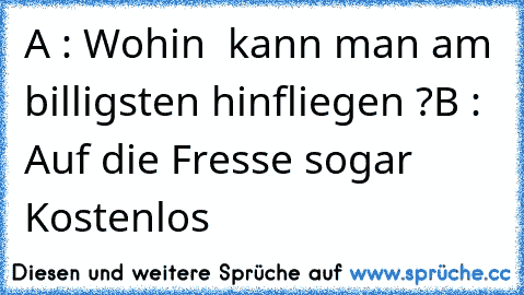 A : Wohin  kann man am billigsten hinfliegen ?
B : Auf die Fresse sogar Kostenlos