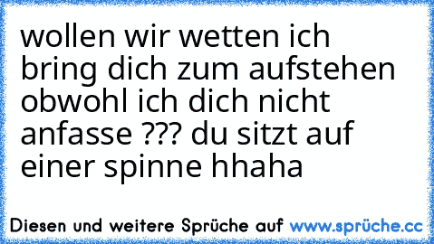 wollen wir wetten ich bring dich zum aufstehen obwohl ich dich nicht anfasse ??? du sitzt auf einer spinne hhaha