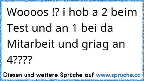 Woooos !? i hob a 2 beim Test und an 1 bei da Mitarbeit und griag an 4????