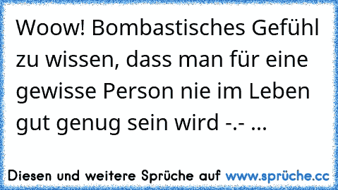 Woow! Bombastisches Gefühl zu wissen, dass man für eine gewisse Person nie im Leben gut genug sein wird -.- ...