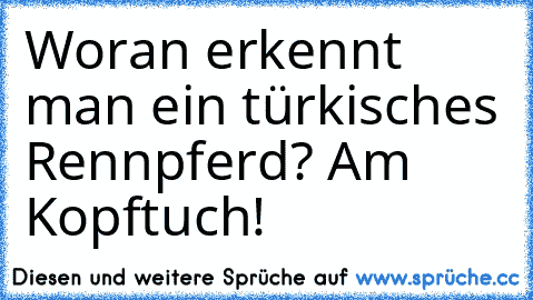 Woran erkennt man ein türkisches Rennpferd? 
Am Kopftuch!