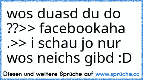 wos duasd du do ??
>> facebook
aha .
>> i schau jo nur wos neichs gibd :D