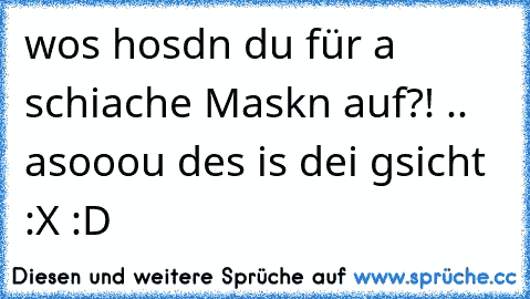 wos hosdn du für a schiache Maskn auf?! .. asooou des is dei gsicht :X :D