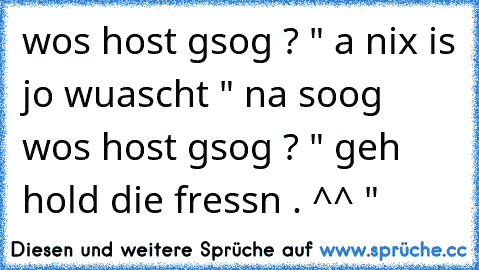 wos host gsog ? " a nix is jo wuascht " na soog wos host gsog ? " geh hold die fressn . ^^ "