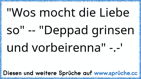 "Wos mocht die Liebe so" -- "Deppad grinsen und vorbeirenna" -.-'