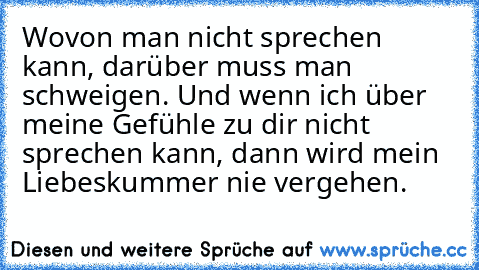 Wovon man nicht sprechen kann, darüber muss man schweigen. Und wenn ich über meine Gefühle zu dir nicht sprechen kann, dann wird mein Liebeskummer nie vergehen.