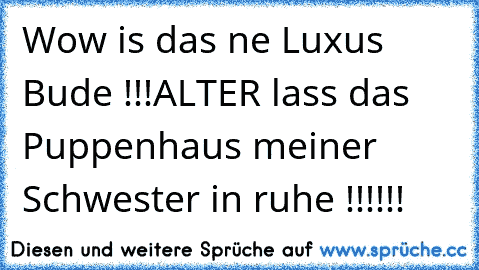 Wow is das ne Luxus Bude !!!
ALTER lass das Puppenhaus meiner Schwester in ruhe !!!!!!