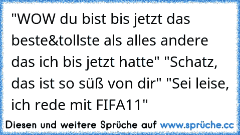 "WOW du bist bis jetzt das beste&tollste als alles andere das ich bis jetzt hatte" "Schatz, das ist so süß von dir" "Sei leise, ich rede mit FIFA11"