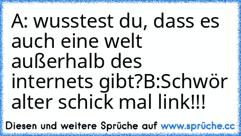 A: wusstest du, dass es auch eine welt außerhalb des internets gibt?
B:Schwör alter schick mal link!!!