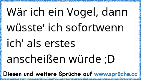 Wär ich ein Vogel, dann wüsste' ich sofort
wenn ich' als erstes anscheißen würde ;D