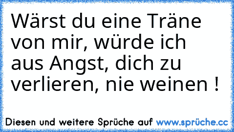 Wärst du eine Träne von mir, würde ich aus Angst, dich zu verlieren, nie weinen !