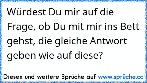 Würdest Du mir auf die Frage, ob Du mit mir ins Bett gehst, die gleiche Antwort geben wie auf diese?