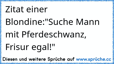 Zitat einer Blondine:
"Suche Mann mit Pferdeschwanz, Frisur egal!"