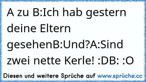 A zu B:Ich hab gestern deine Eltern gesehen
B:Und?
A:Sind zwei nette Kerle! :D
B: :O