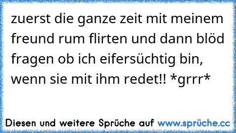 zuerst die ganze zeit mit meinem freund rum flirten und dann blöd fragen ob ich eifersüchtig bin, wenn sie mit ihm redet!! *grrr*