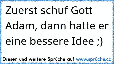 Zuerst schuf Gott Adam, dann hatte er eine bessere Idee ;)