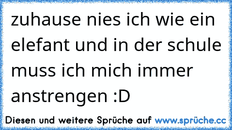 zuhause nies ich wie ein elefant und in der schule muss ich mich immer anstrengen :D