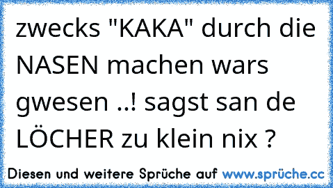 zwecks "KAKA" durch die NASEN machen wars gwesen ..! sagst san de LÖCHER zu klein nix ?