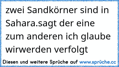 zwei Sandkörner sind in Sahara.
sagt der eine zum anderen ich glaube wir
werden verfolgt