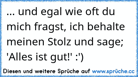 ‎... und egal wie oft du mich fragst, ich behalte meinen Stolz und sage; 'Alles ist gut!' :') ♥