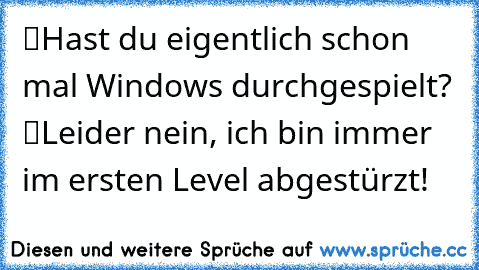 “Hast du eigentlich schon mal Windows durchgespielt?”
 “Leider nein, ich bin immer im ersten Level abgestürzt!”