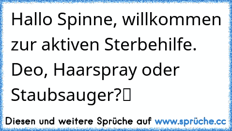 ☆Hallo Spinne, willkommen zur aktiven Sterbehilfe. Deo, Haarspray oder Staubsauger?ツ ☆