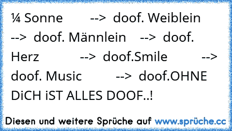 ☼ Sonne        -->  doof.
♀ Weiblein    -->  doof.
♂ Männlein    -->  doof.
♥ Herz            -->  doof.
☺Smile          -->  doof.
♫ Music          -->  doof.
OHNE DiCH iST ALLES DOOF..!