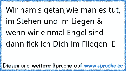 ♫ Wir ham's getan,wie man es tut, im Stehen und im Liegen & wenn wir einmal Engel sind dann fick ich Dich im Fliegen ♫ ツ