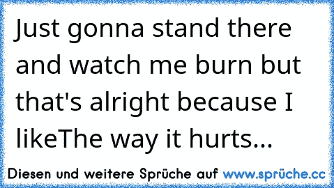 ♫♪Just gonna stand there and watch me burn but that's alright because I like
The way it hurts...♫♪